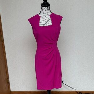 Ruched Pink Sleeveless Dress with Square Neckline